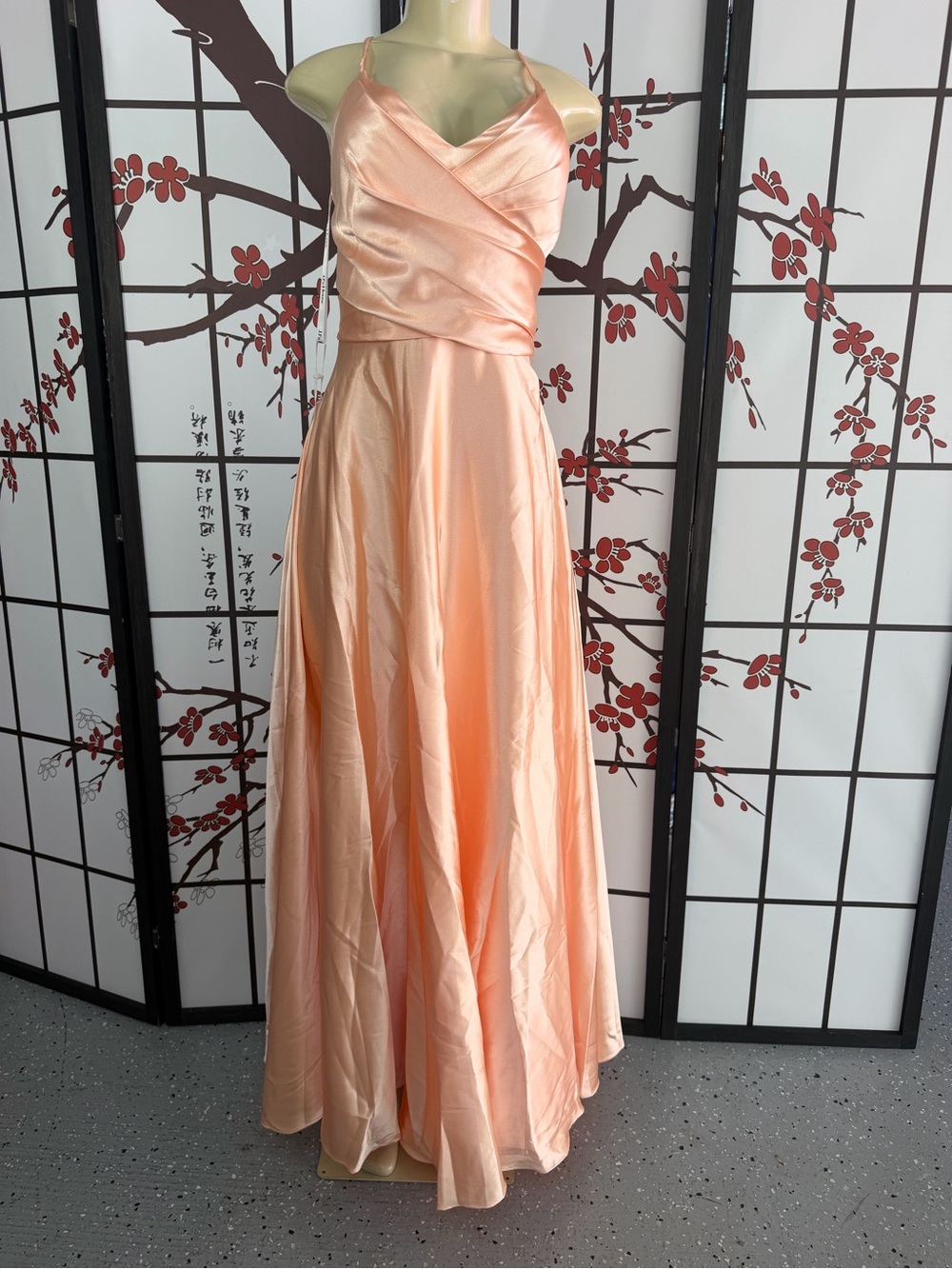 Peach Satin Spaghetti-Strap Prom Dress